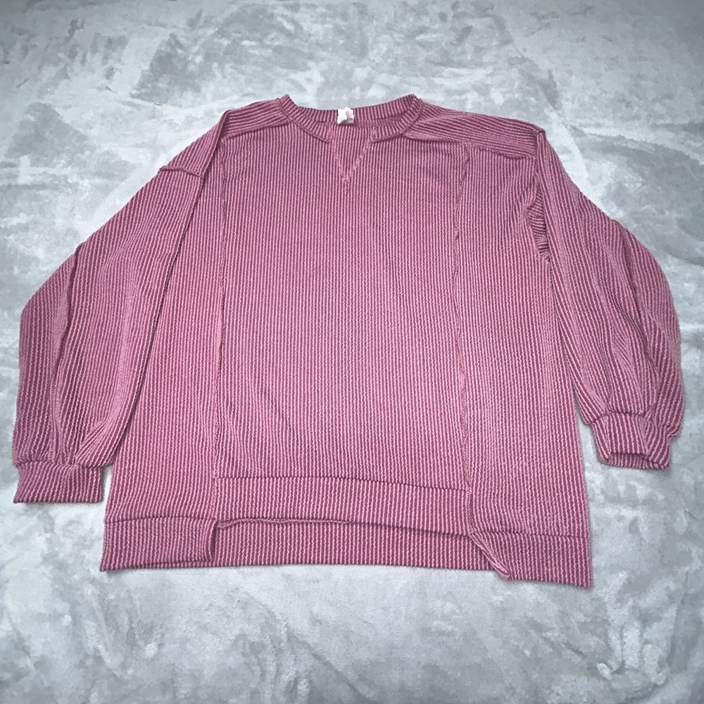 7th Ray Pink Waffle Knit Cropped Sweatshirt Womens Small Boxy Textured